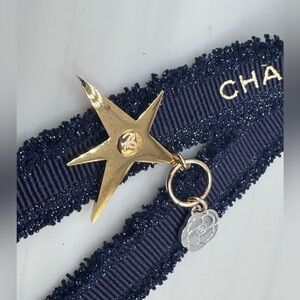 CHANEL Beauty Star and Camellia Flower Small Charm with Blue Chanel Ribbon NEW